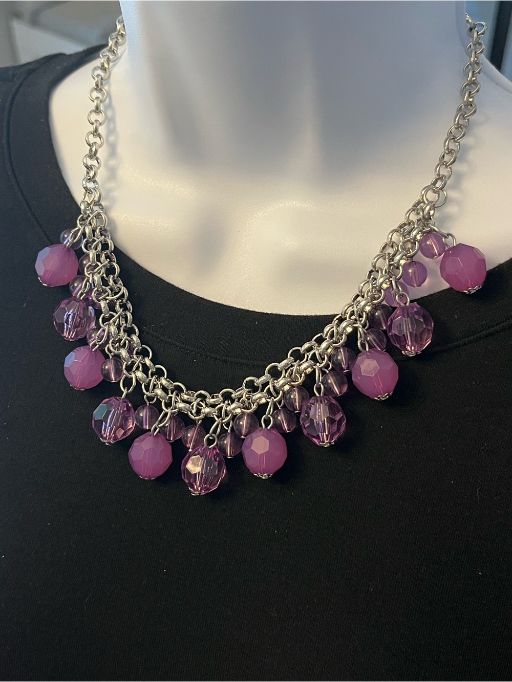 Purple Beaded Statement Necklace - Women Jewelry